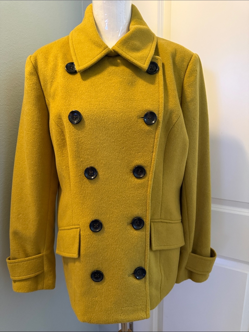 Coldwater Creek Mustard Double-Breasted Peacoat
